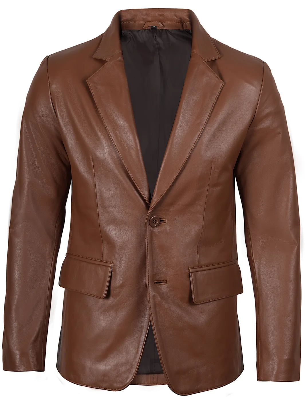 Brown leather jacket on a white background