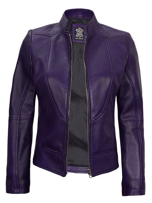 Amy Purple Cafe Racer Women's Leather Jacket