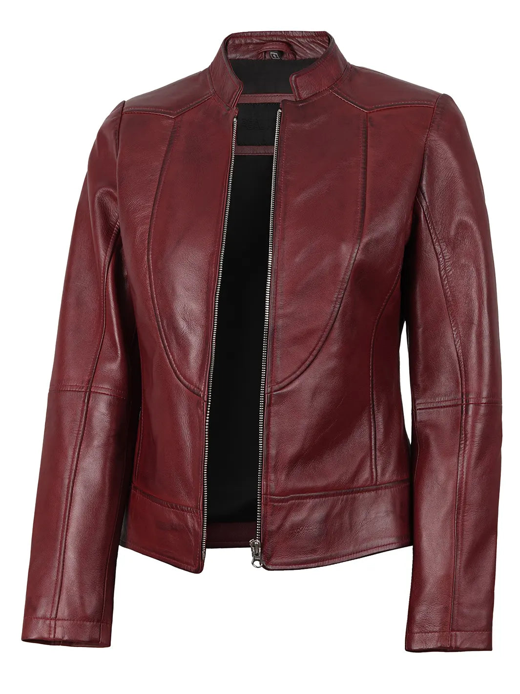 Amy Womens Burgundy Cafe Racer Leather Jacket
