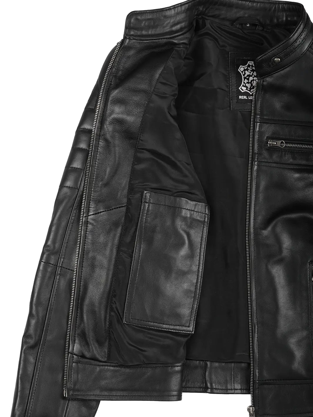 Austin Black Cafe Racer Leather Jacket for Tall Womens