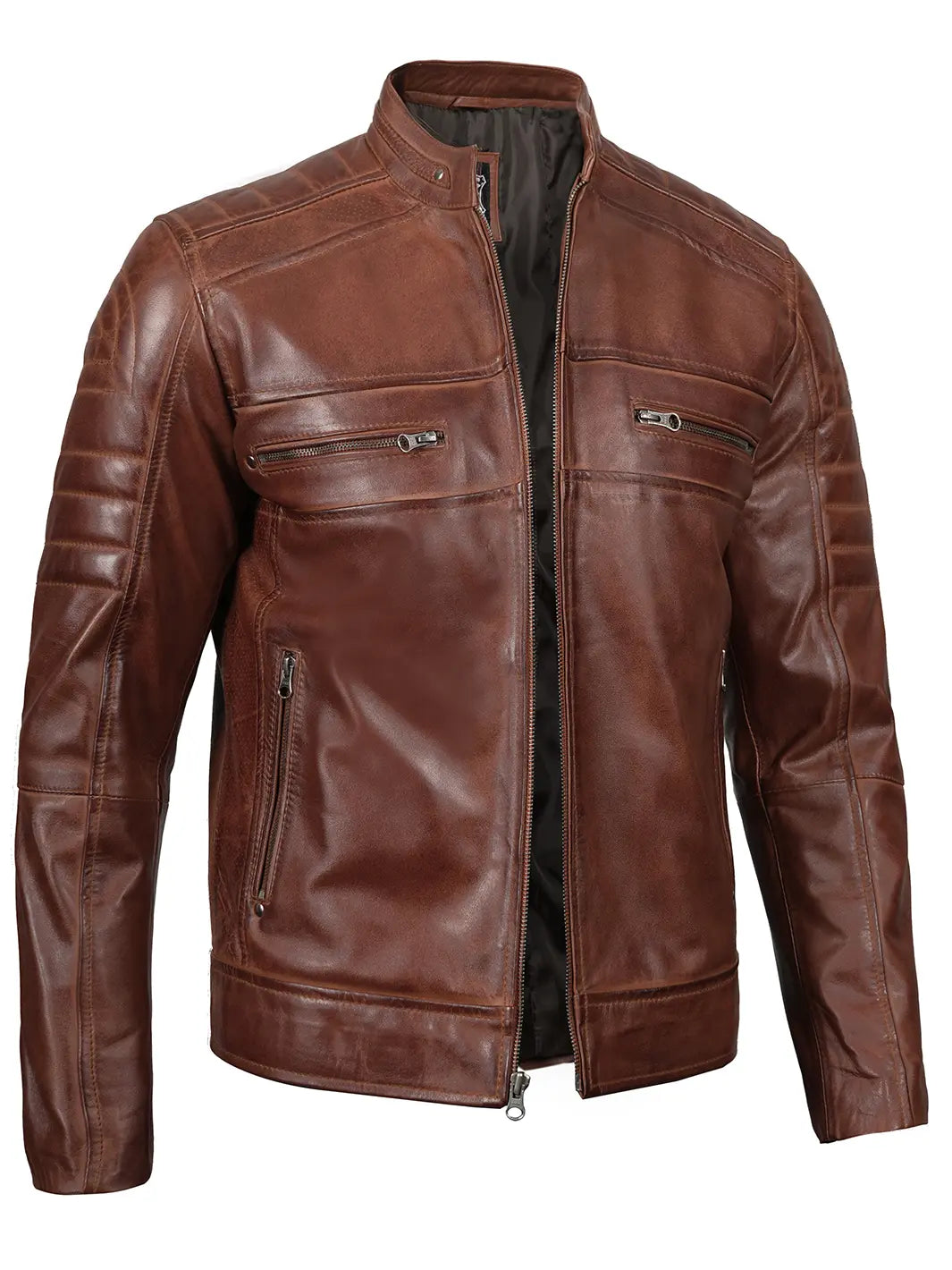 Austin Cognac Biker Leather Jacket for Mens