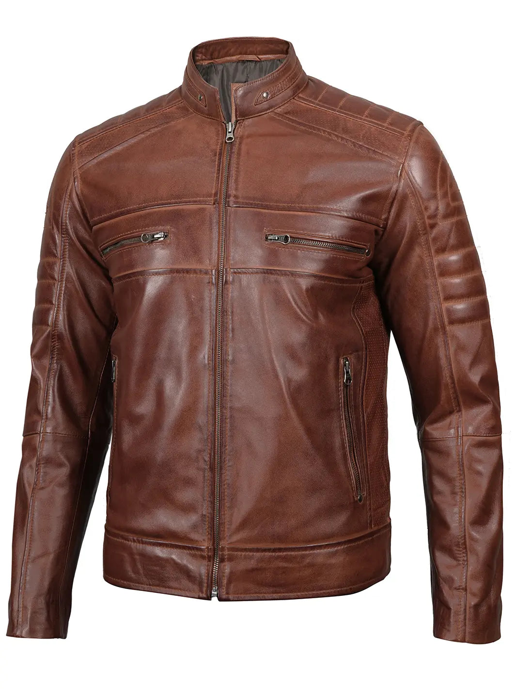 Austin Cognac Cafe Racer Leather Jacket for Mens