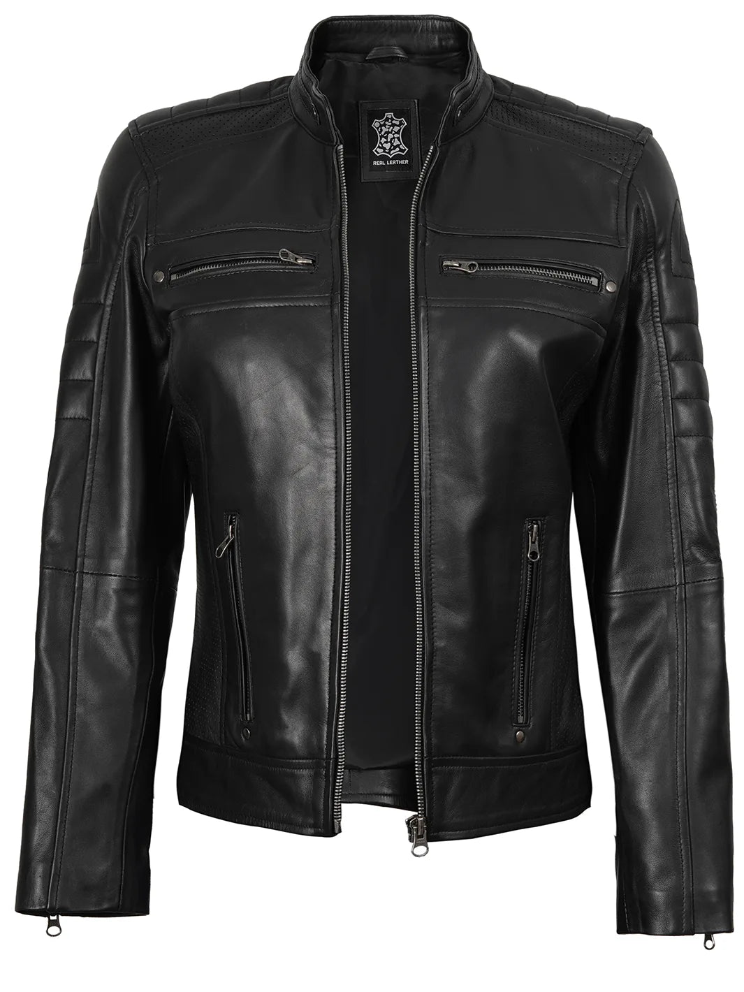 Austin Tall Women Black Cafe Racer Leather Jacket