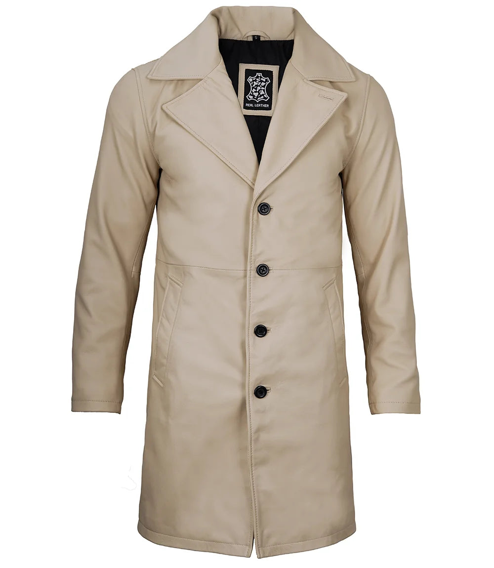 Beige leather car coat mens