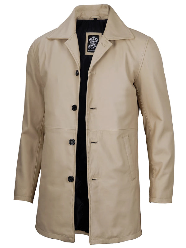 Beige leather coat for men