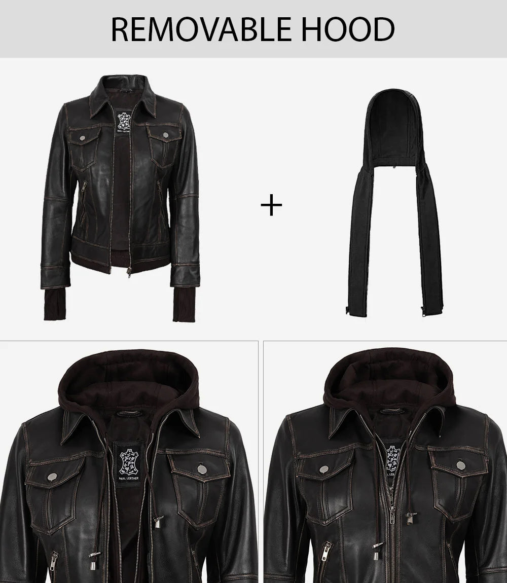 Betty Womens Dark Brown Removable Hooded Jacket