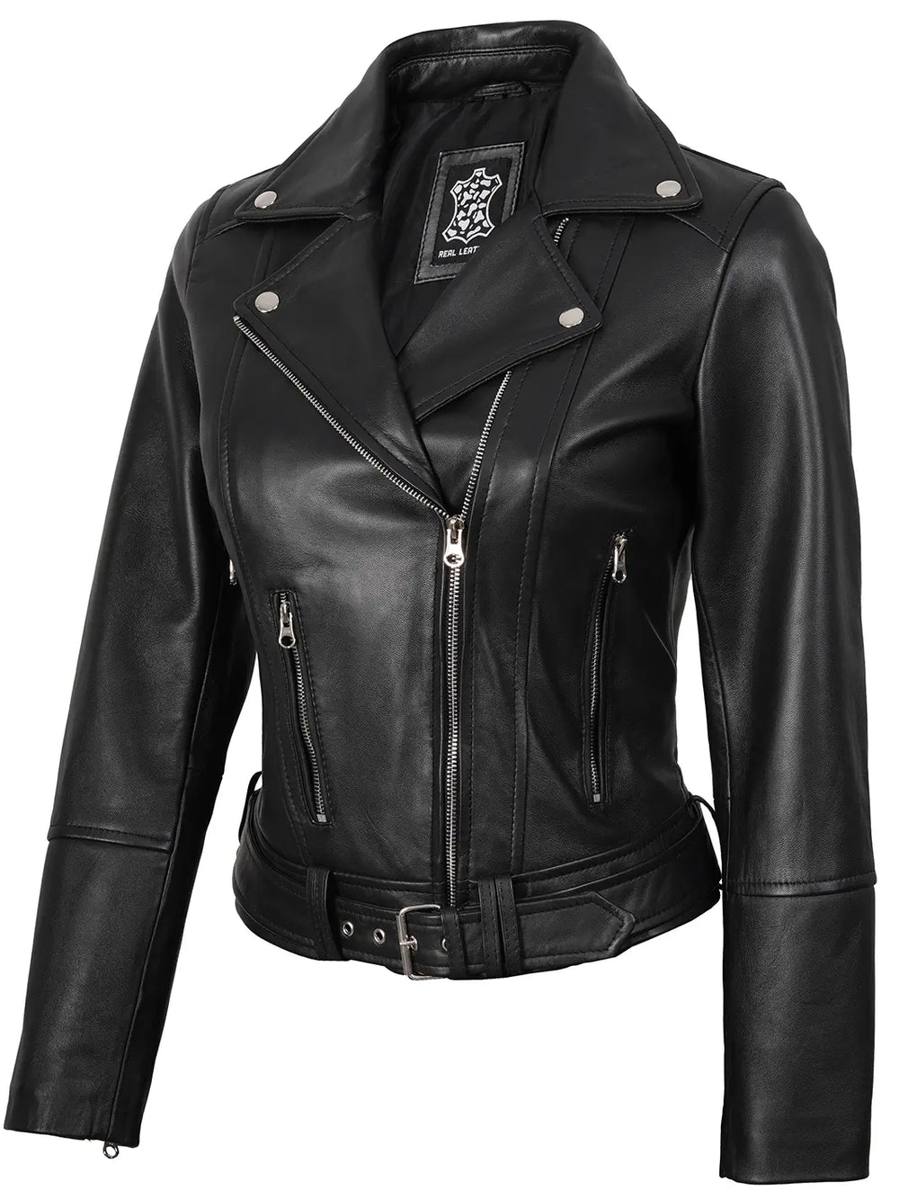 Black Biker Leather Jacket Womens 