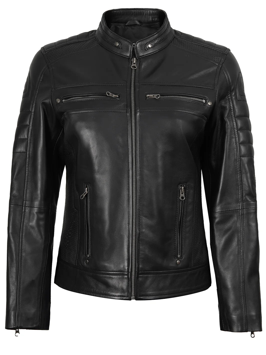 Black Cafe Racer Leather Jacket Tall Women