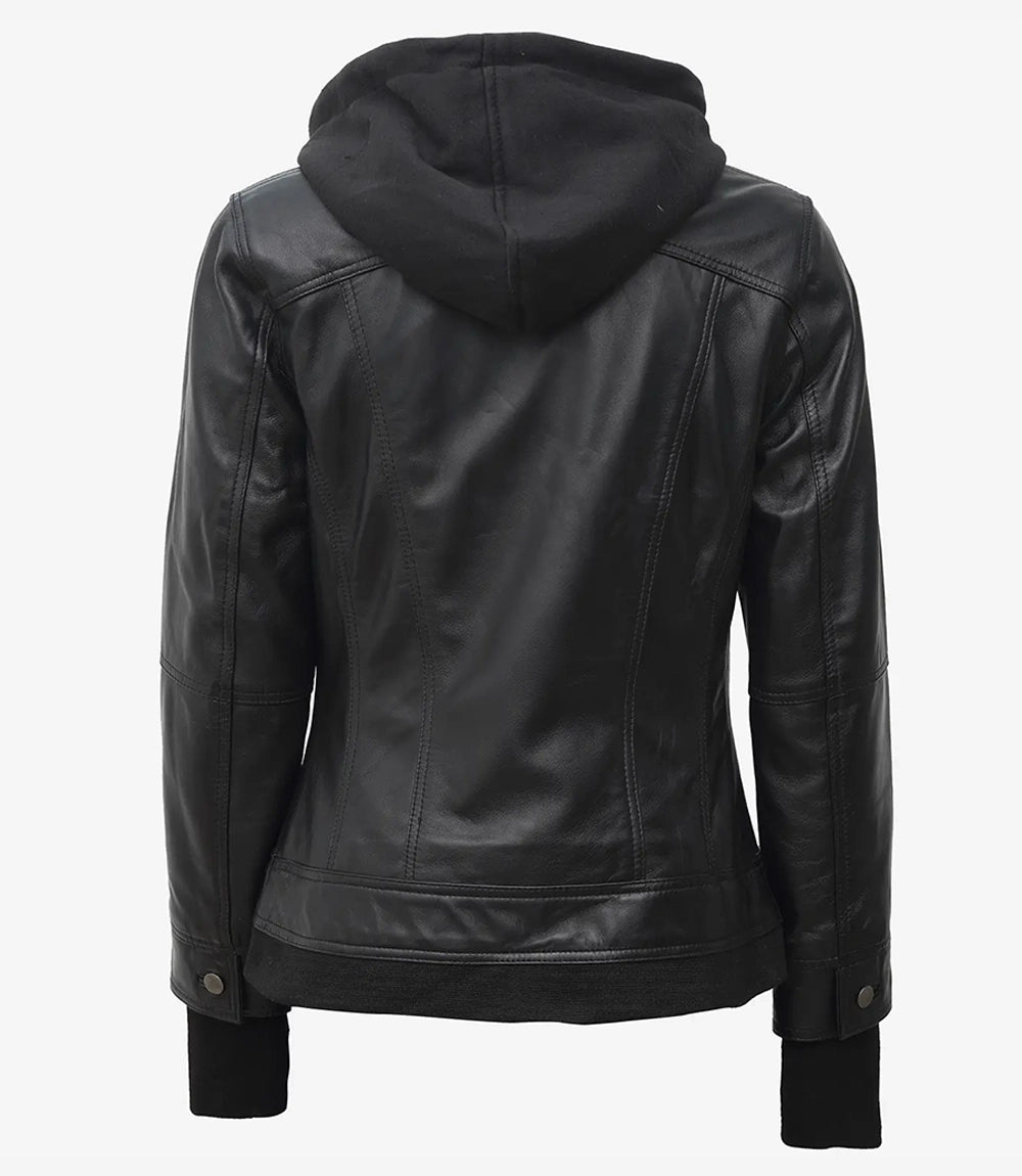 Black Real Leather Bomber Jackets Womens