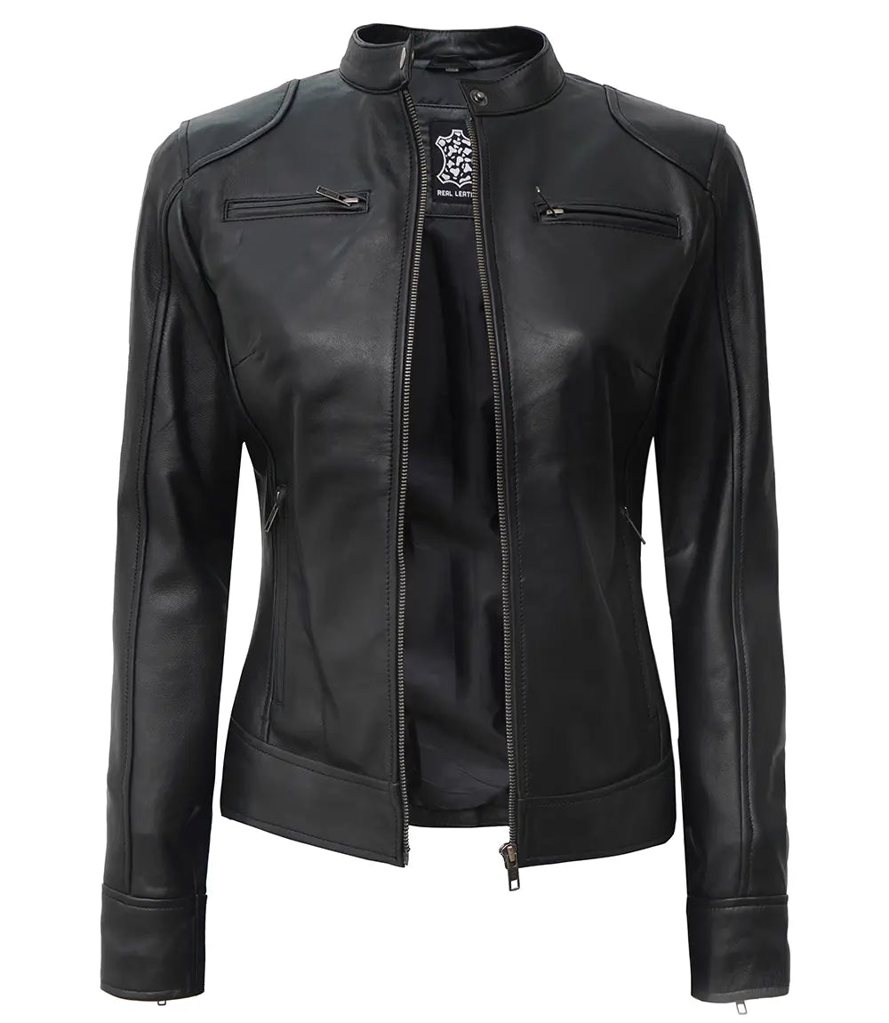 Black cafe racer leather jacket