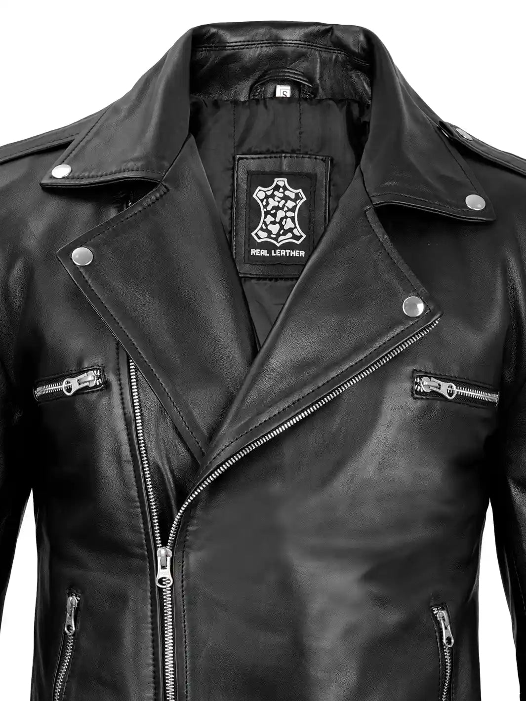 Black leather biker jacket