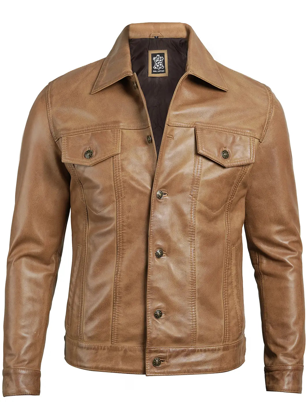 Brown Leather Trucker Jacket