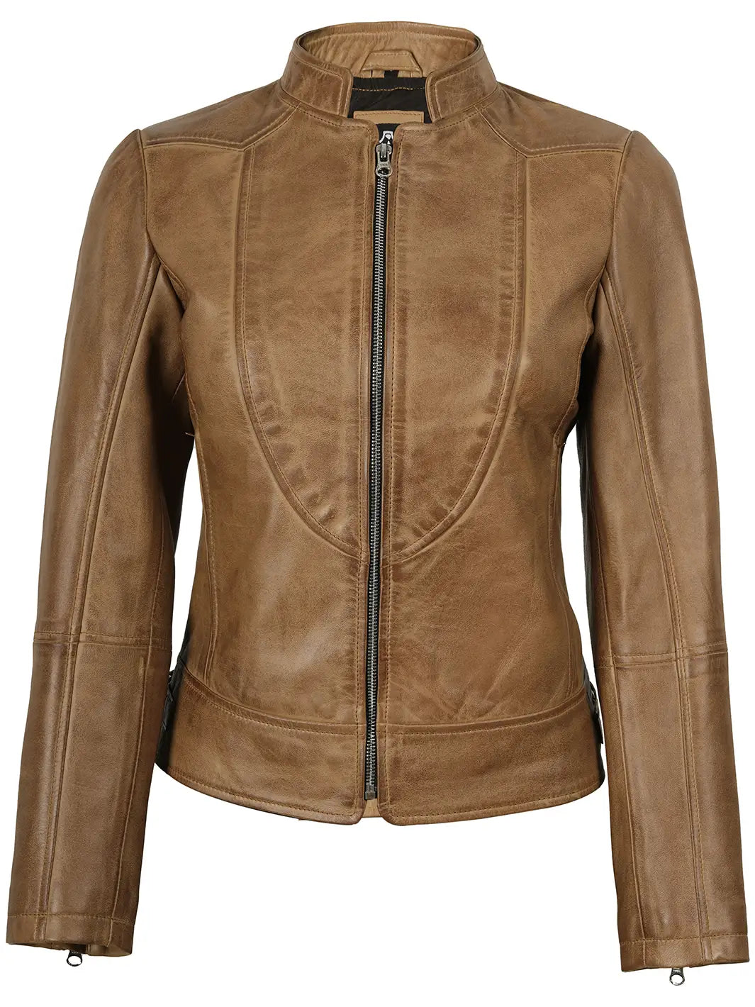 Camel Biker Leather Jacket Womens