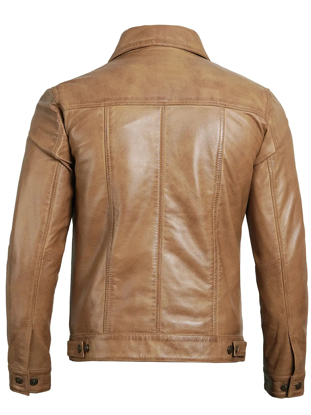 Camel Brown Leather Trucker Jacket