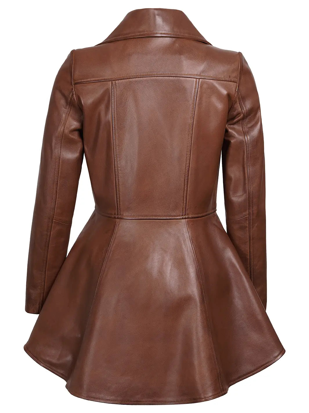 Cognac Wax Peplum Leather Jacket
