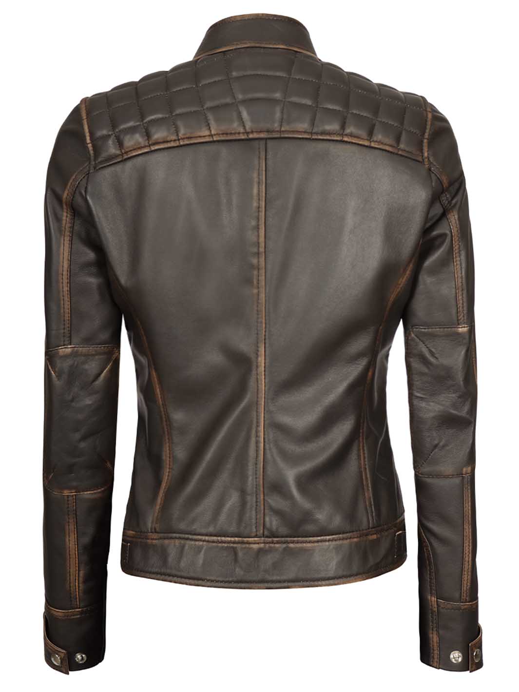 Diamond Women Rub Off Brown Leather Jacket