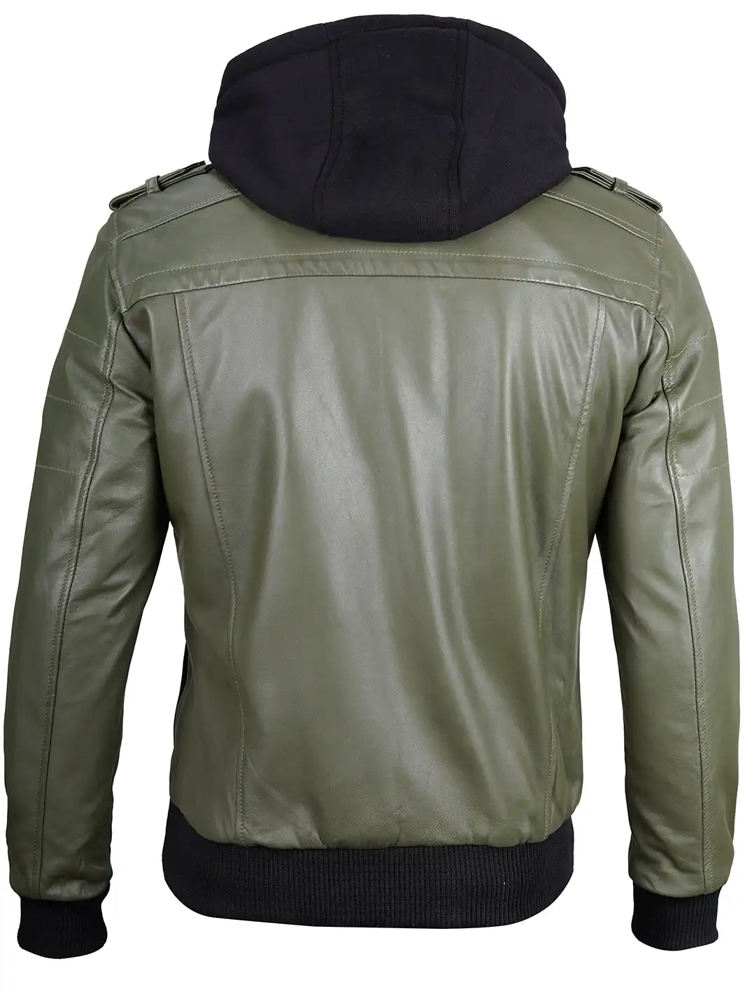 Hooded Military Green Leather Jacket