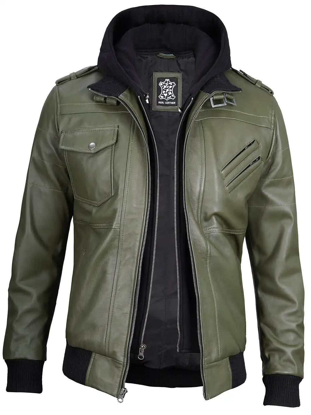 Hooded Mens Leather Jackets