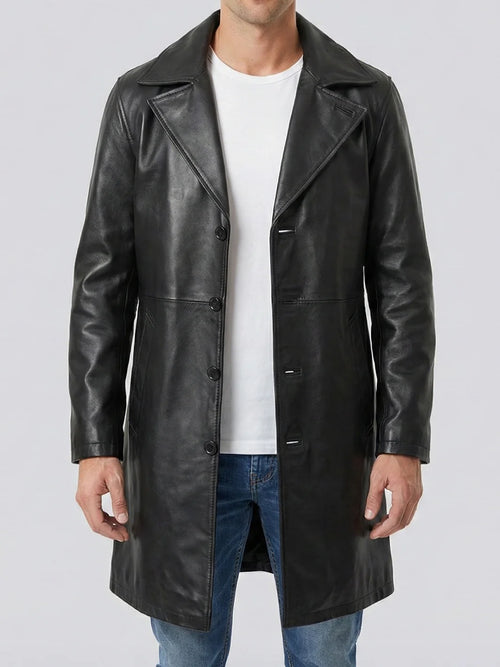 Jackson Men's Black 3/4 Length Real Leather Coat