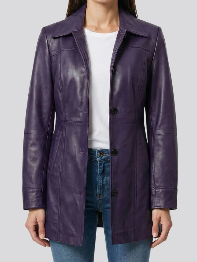 Car coat i skinn in lila (Damen)