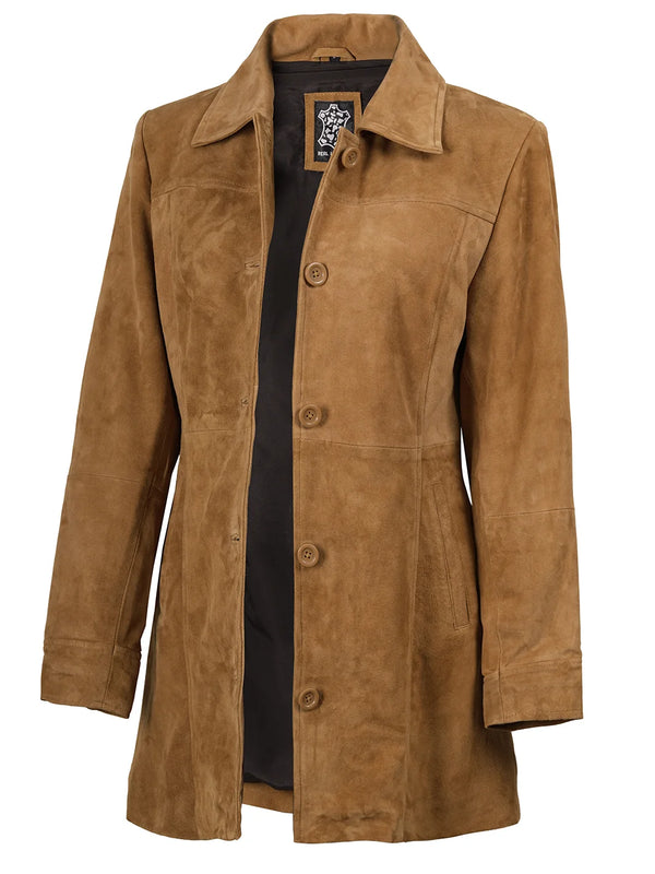 Kandis Womens Brown Suede Car Coat