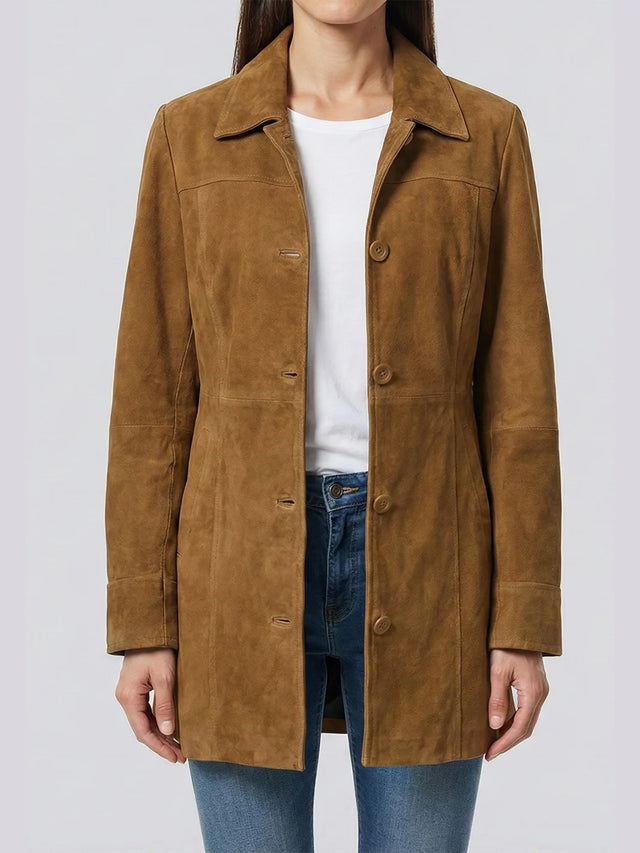 Car Coat aus Wildleder, Braun für Damen