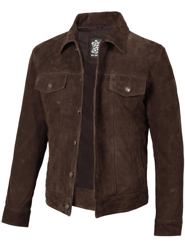 Trucker-Jacke aus Wildleder, Dunkelbraun für Herren