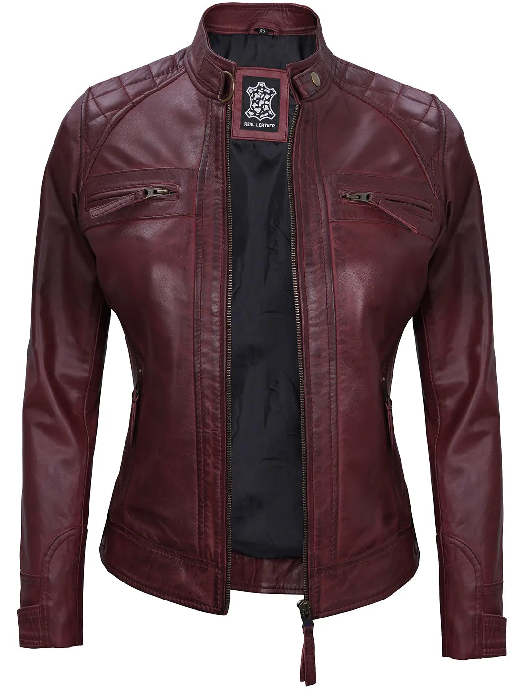 Maroon cafe racer real leather jacket