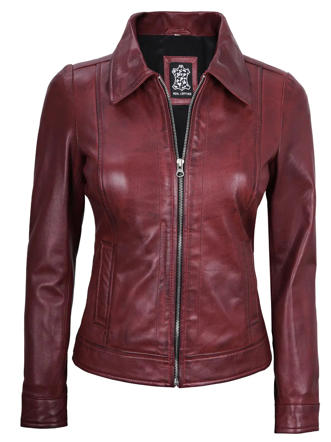 Maroon leather jacket womens