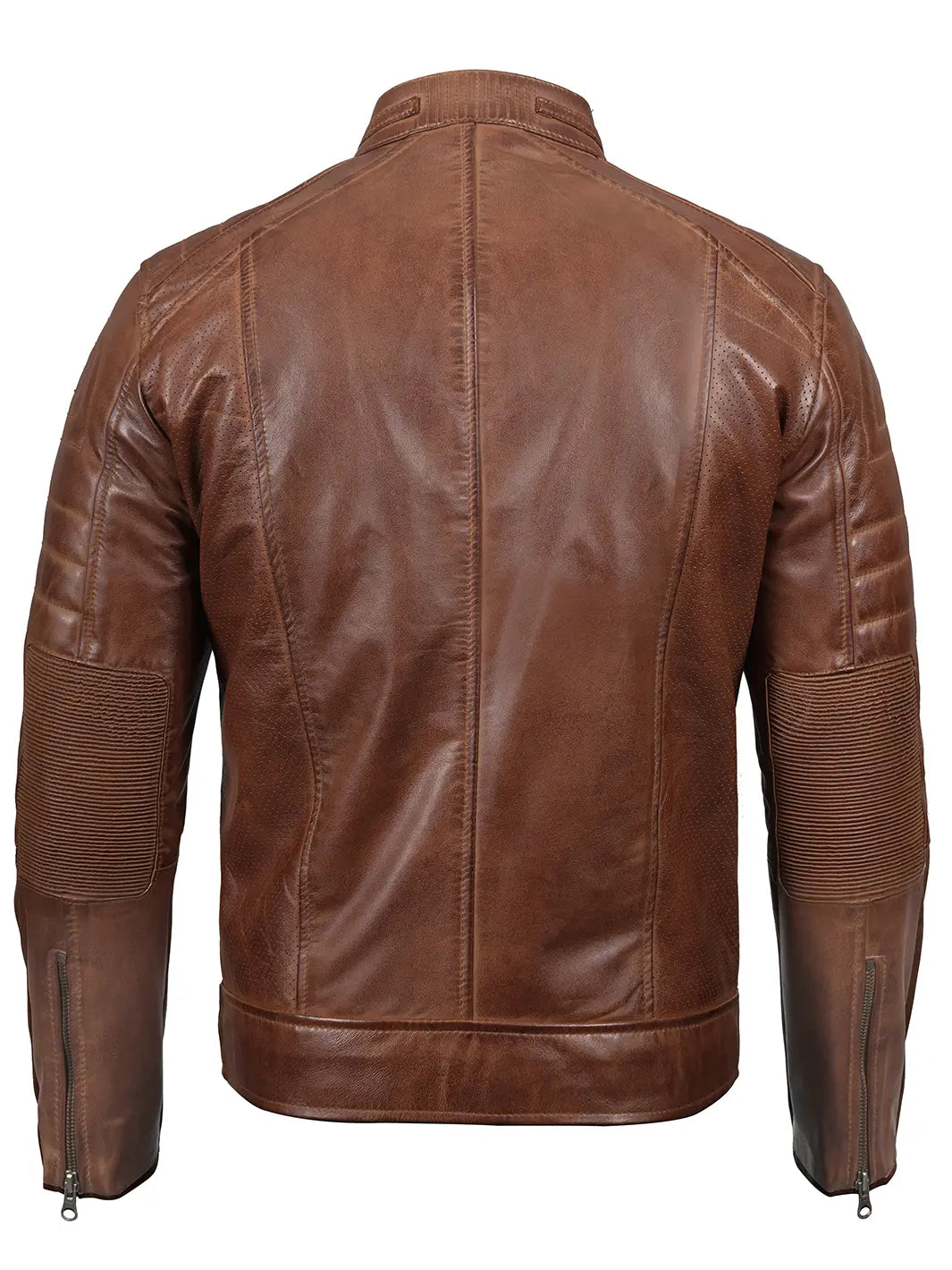 Men Cognac Cafe Racer Leather Jacket