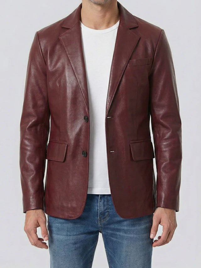 Leder-Blazer, Burgund für Herren