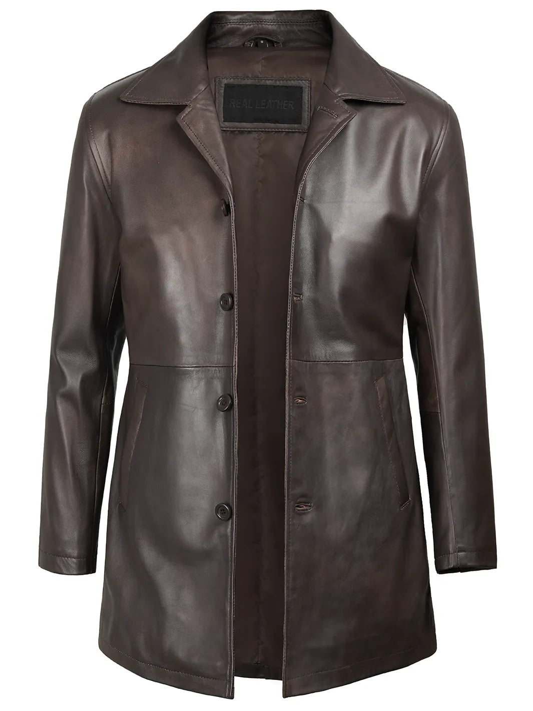 Men's Dark Brown Leather Car Coat