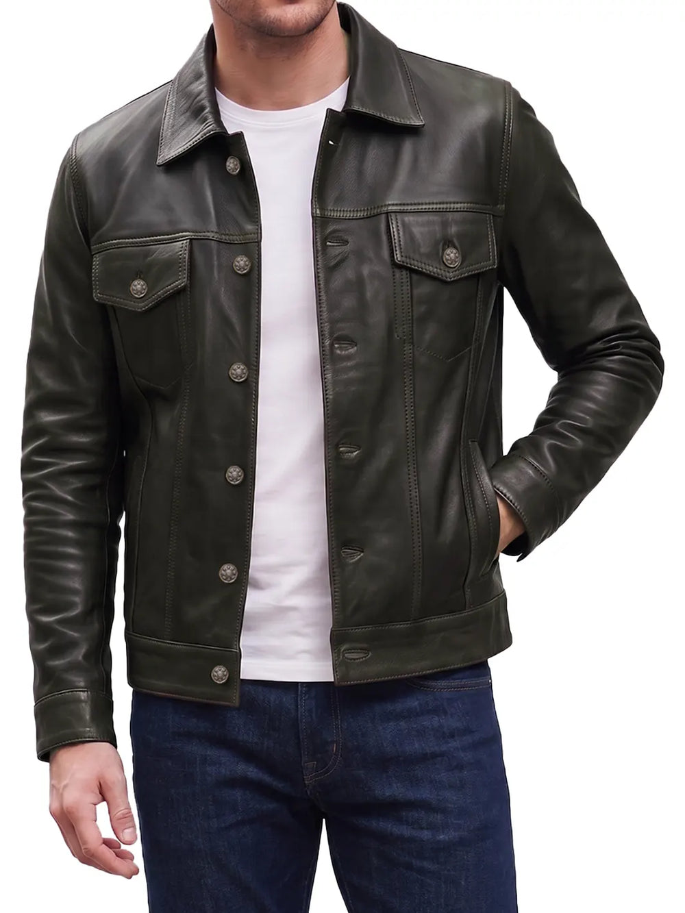 Dunkelbraune Trucker-Lederjacke aus Lammleder für Herren