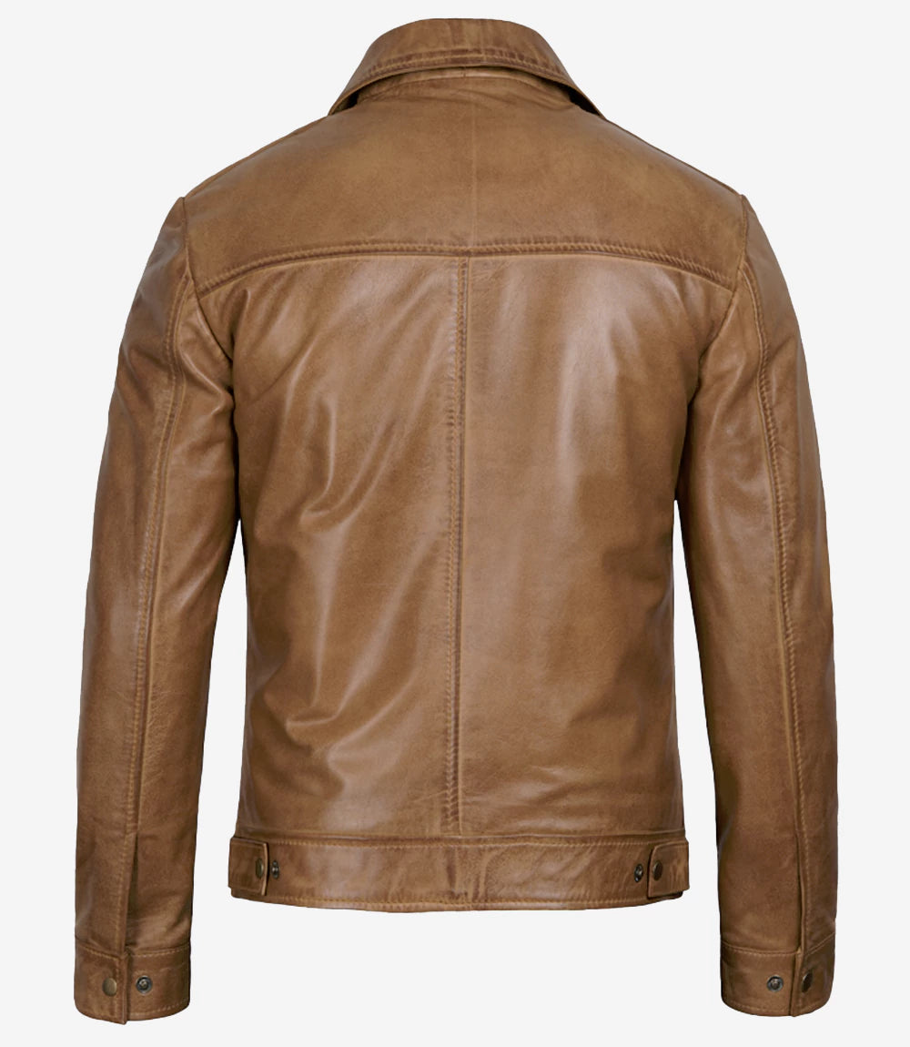 Men's Light Brown Casual Harrington Vintage Leather Jacket