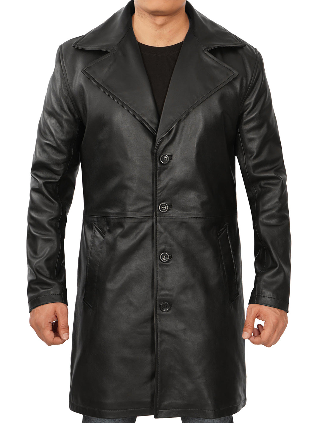 Mens Black Leather Car Coat