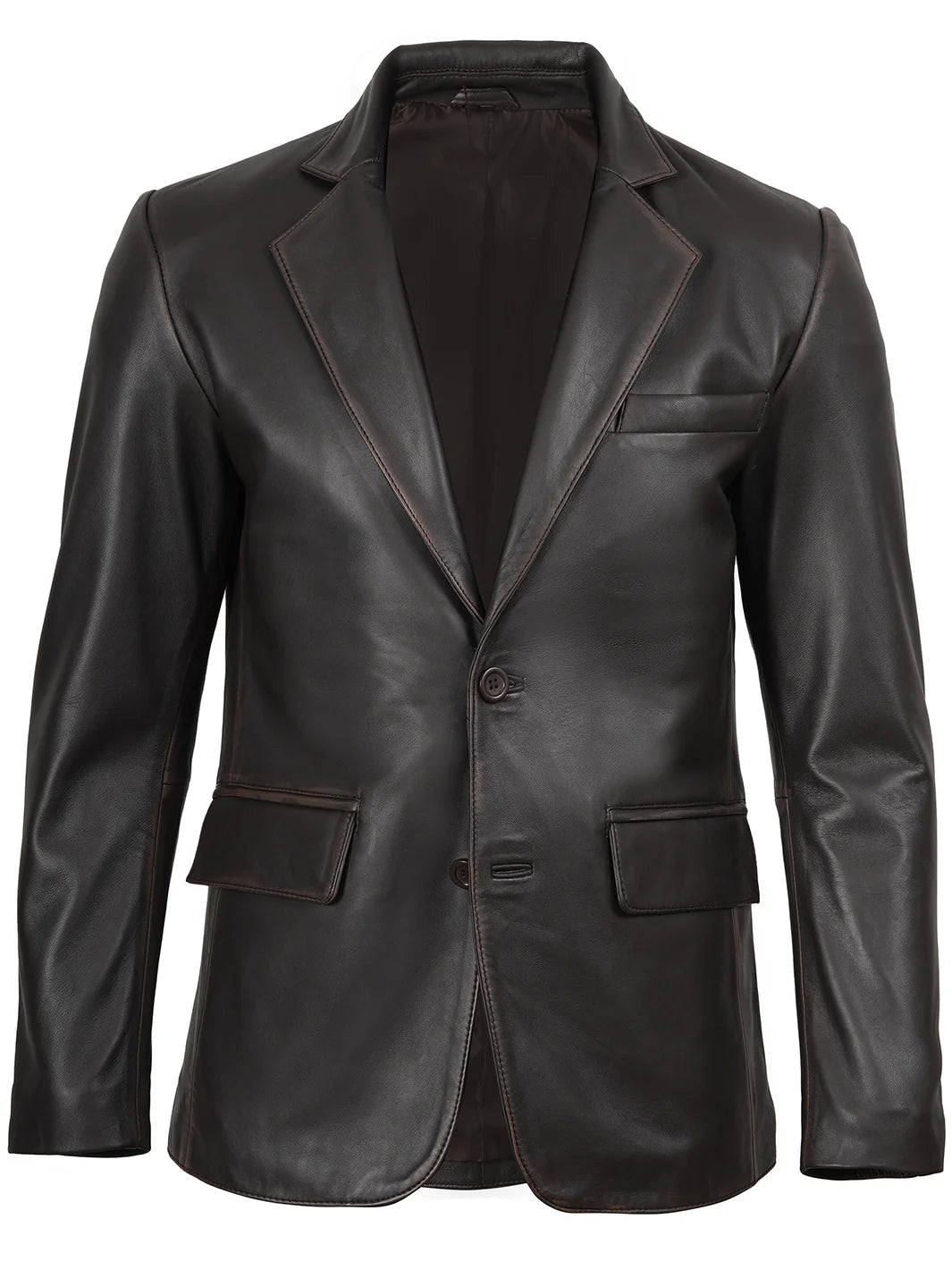 Mens Brown Rub Off Leather Blazer