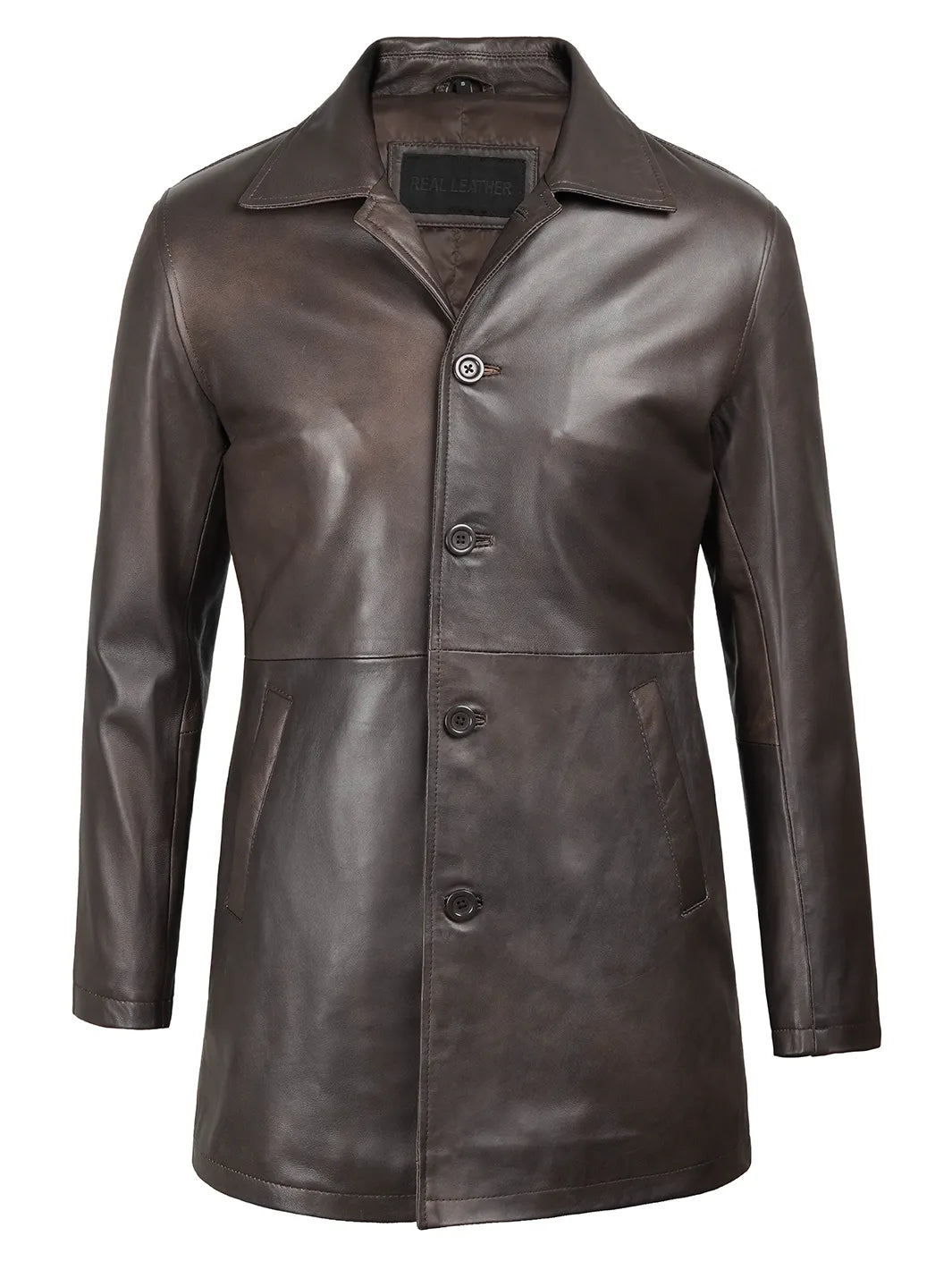 Mens Dark Brown Leather Car Coat