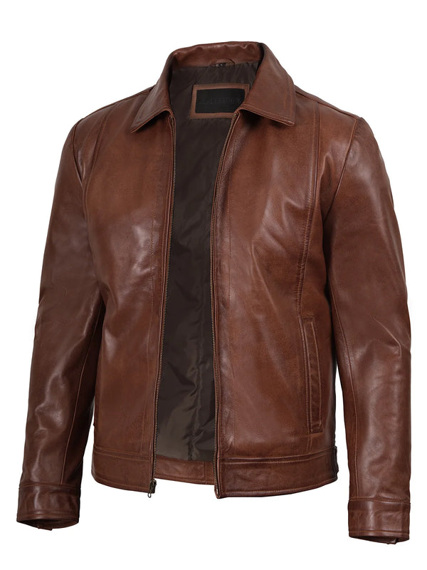 Mens Reeves Brown Harrington Real Leather Jacket
