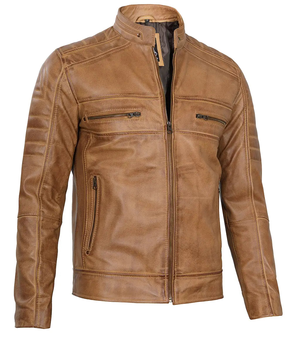 Mens camel real leather jacket