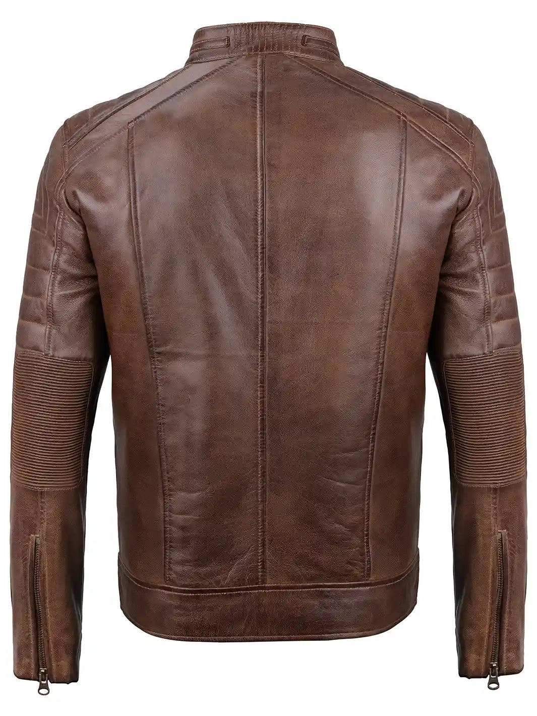 Mens cafe racer cognac wax leather jacket