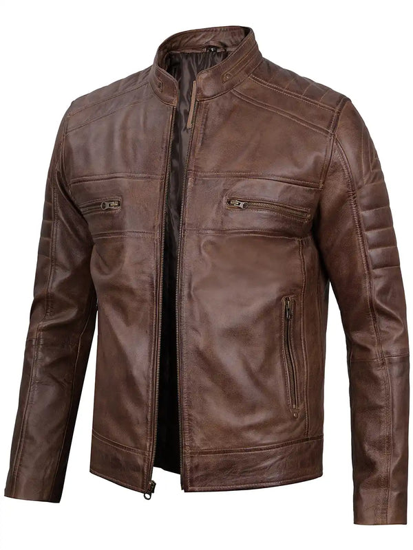 Mens leather biker jacket