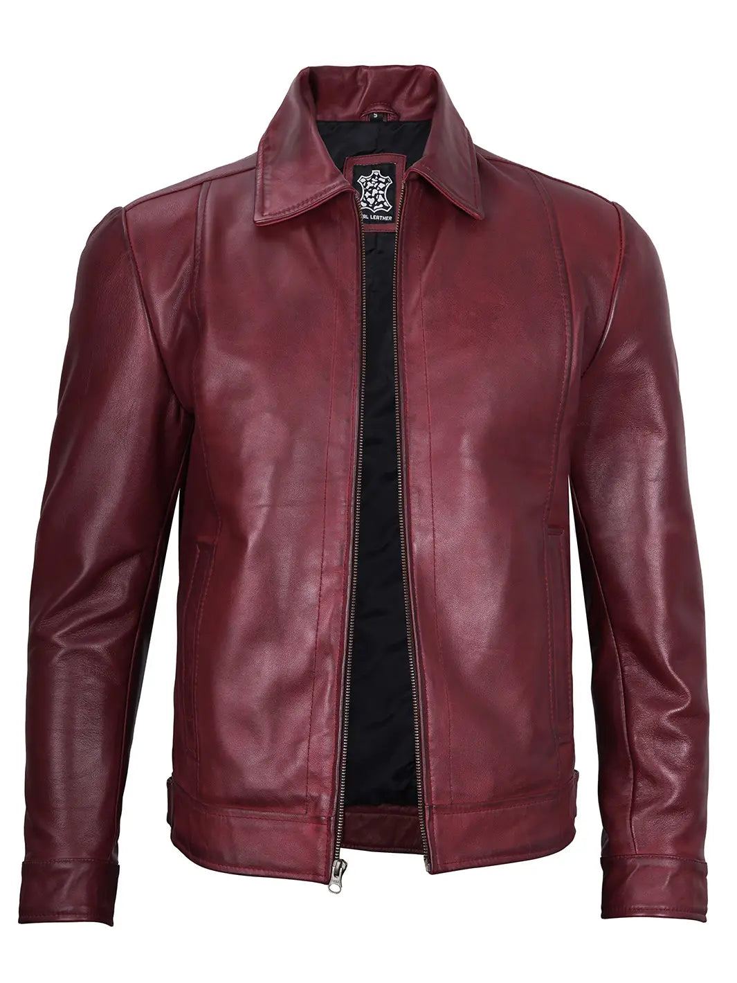 Mens maroon leather jacket