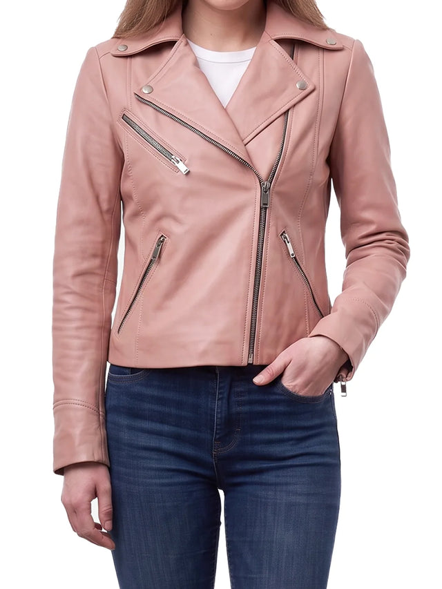 Asymmetrisk biker-skinnjacka in rosa (Damen)