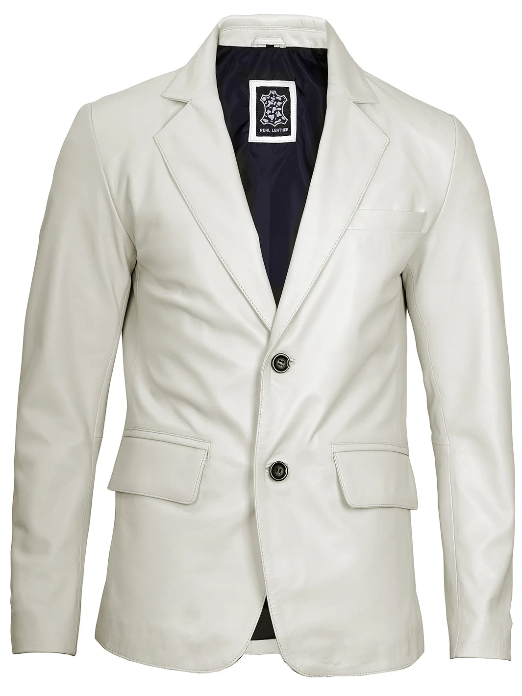 Off white leather blazer for men