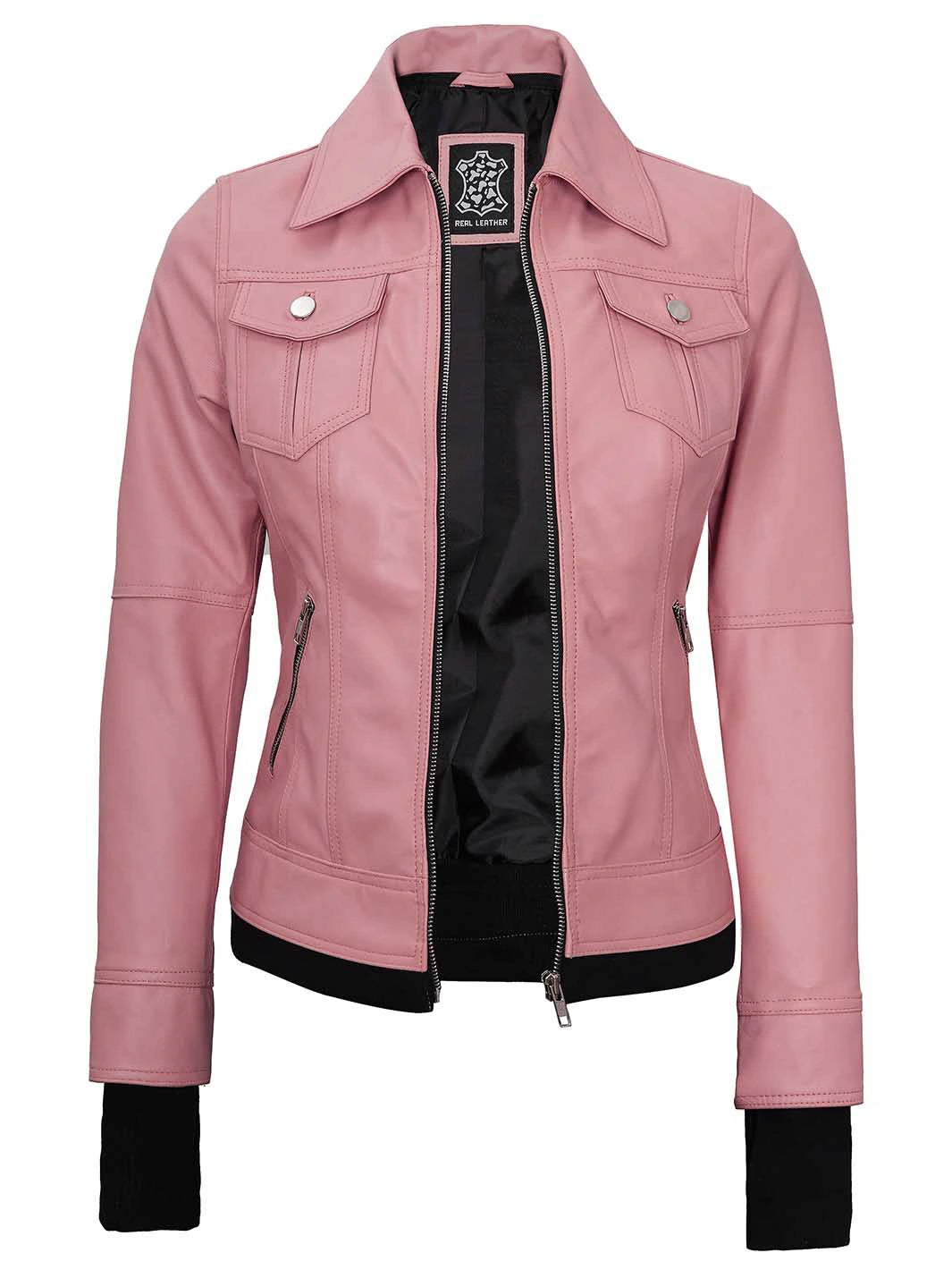 Pink Hooded Leather Jacket