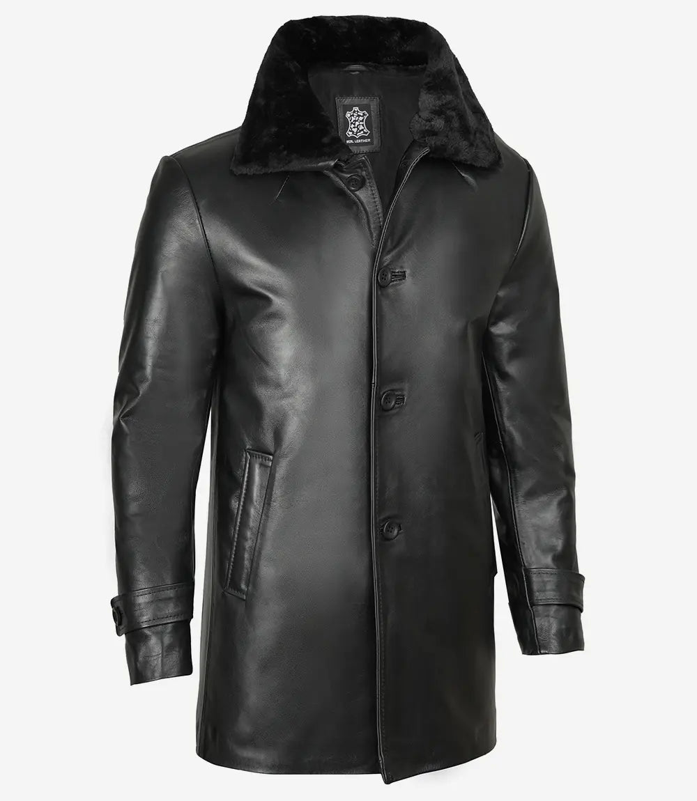 Real Leather Coat With Fur Collar