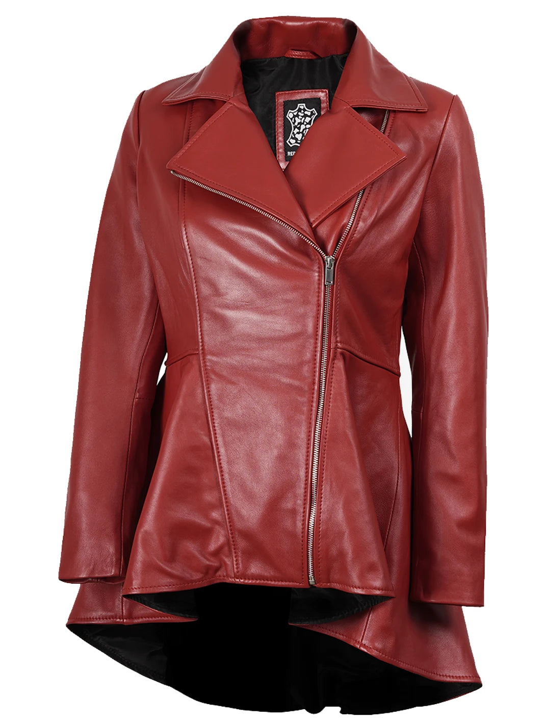 Red Asymmetrical Peplum Leather Jacket Womens