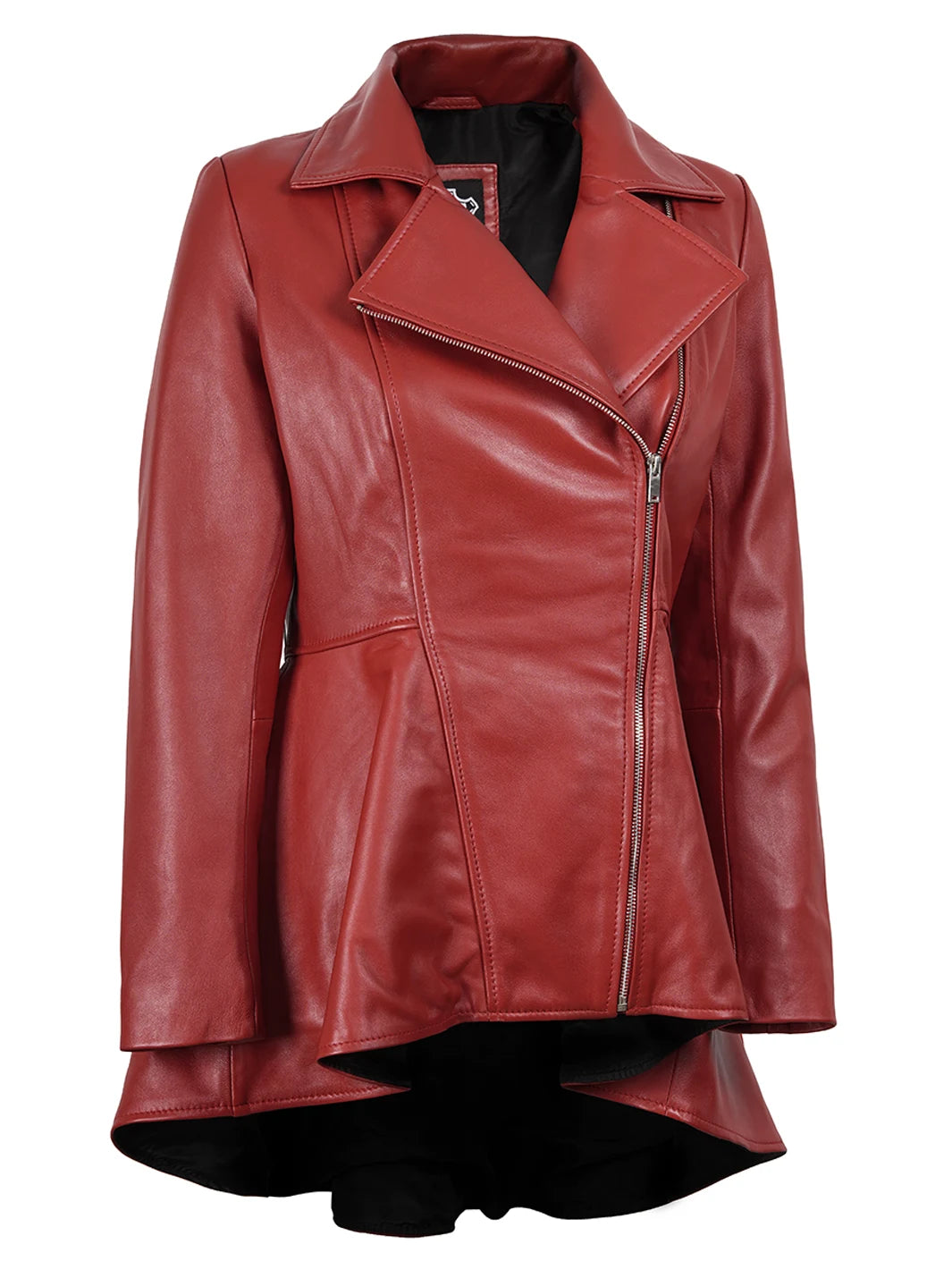 Red Asymmetrical Peplum Leather Jacket for Womens 