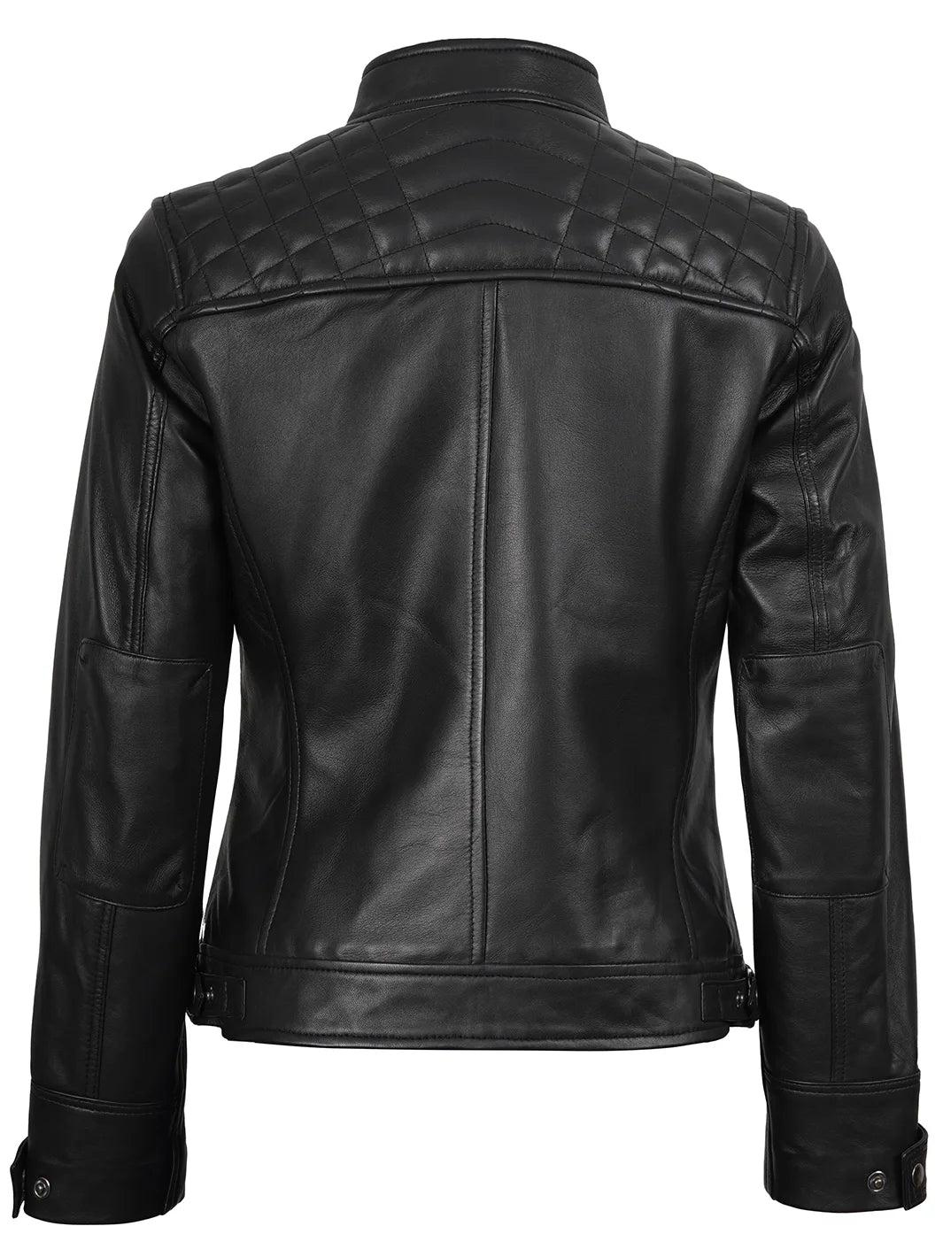 Stylish Petite Black Cafe Racer Leather Jacket for Women