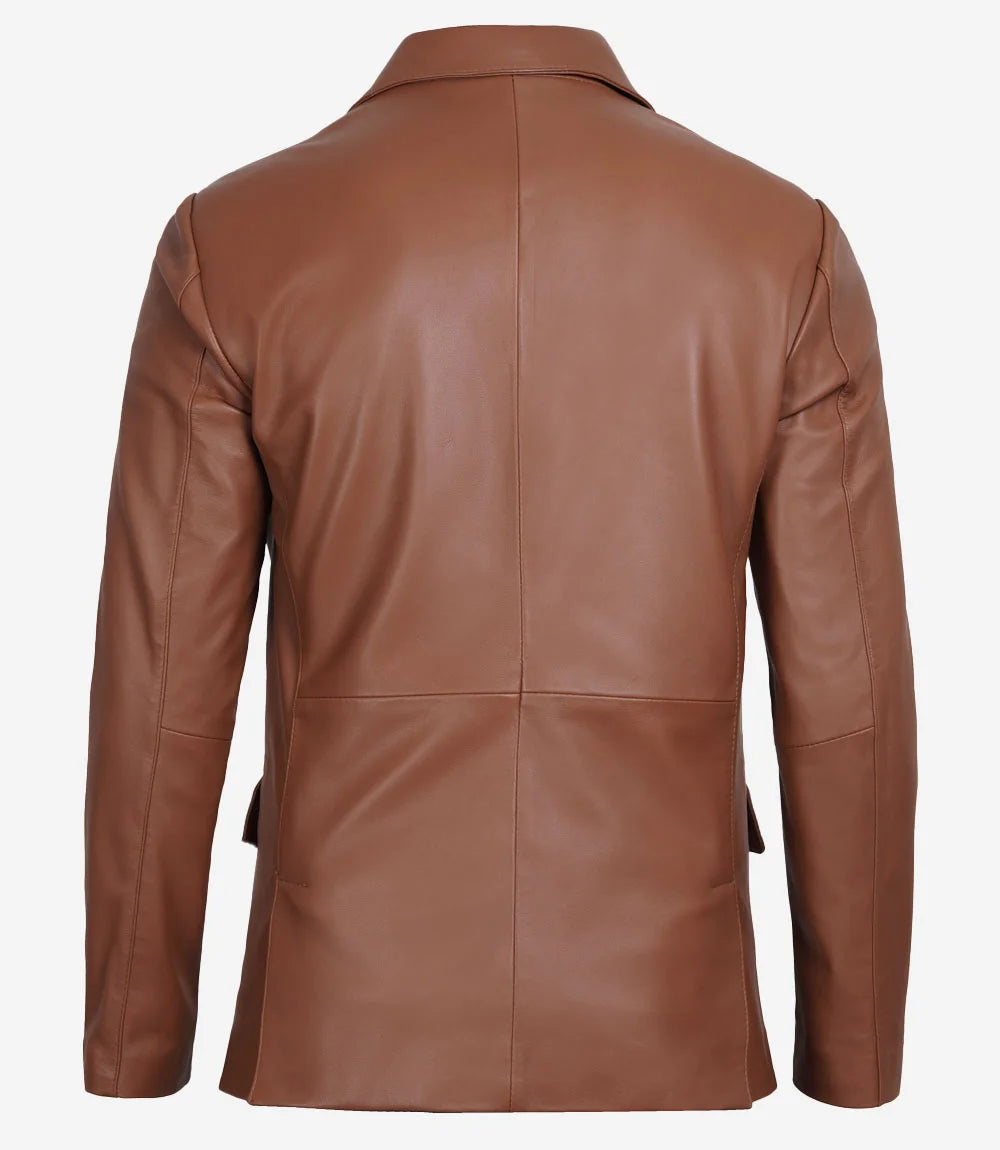 Two Button Cognac Brown Leather Blazer